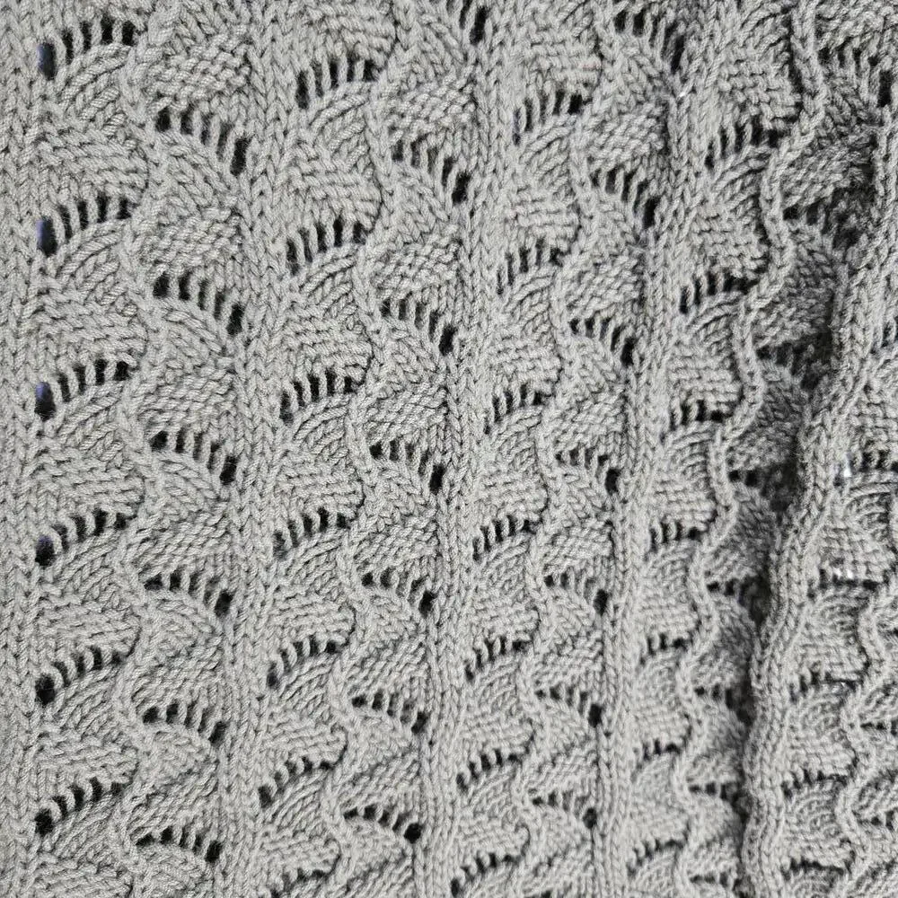 Charter Club Olive Green Cotton Pointelle Knit Sweater L V-Neck Scalloped Boho - Picture 6 of 8